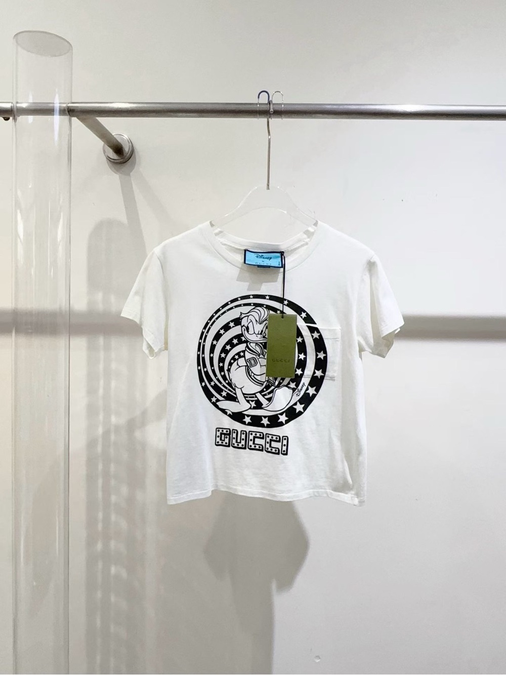 Gucci White Short Sleeve Graphic Tee with Black Circular Logo